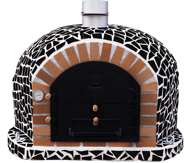 THE MOSAIC FULL DOME WOOD FIRED READY TO USE PIZZA OVEN BLACK - A striking wood-fired pizza oven featuring a beautifully crafted mosaic design adorning its full domed exterior, adding a touch of elegance to outdoor cooking spaces_woodfiredoven.ie_dublin_cork_limerick_kerry_kildare_kerry