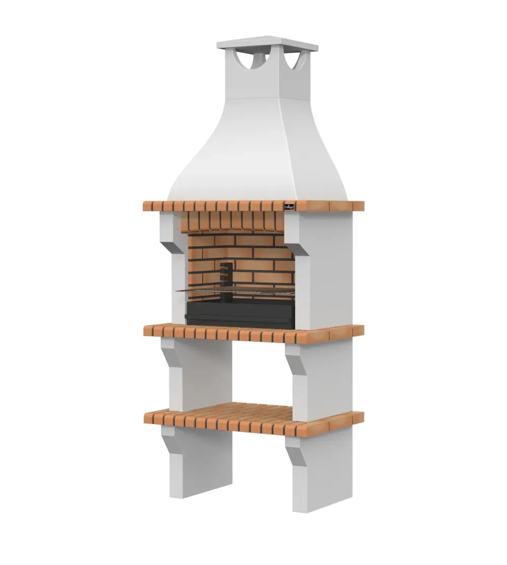 WF 051C_masonry BBQ made for woodfiredoven.ie_ featuring smooth and textured grey micro-concrete finish, with a firebox made of refractory brick and cement – 92cm wide, 58cm deep, 229cm high, weighing 510kg
